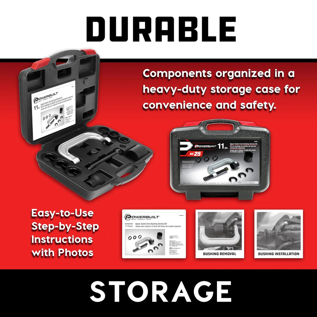 Powerbuilt Juego de herramientas de servicio de bujes de brazo de control superior para Ford, GM y Chrysler, quitar e instalar bujes de automóvil, 648604