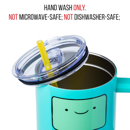 Silver Buffalo Adventure Time BMO Big Face - Vaso de acero inoxidable de 40 onzas con mango