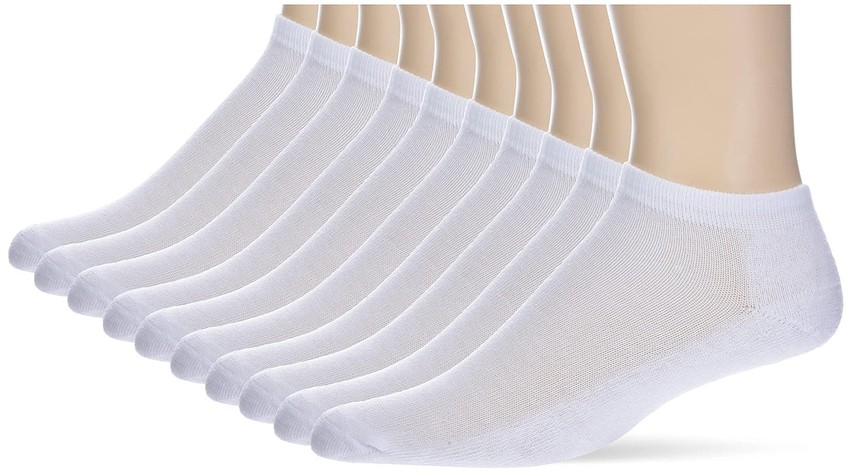 Cushioned Women's Athletic Socks - Low-Cut (Size 5-9/White)(Pack of 10)