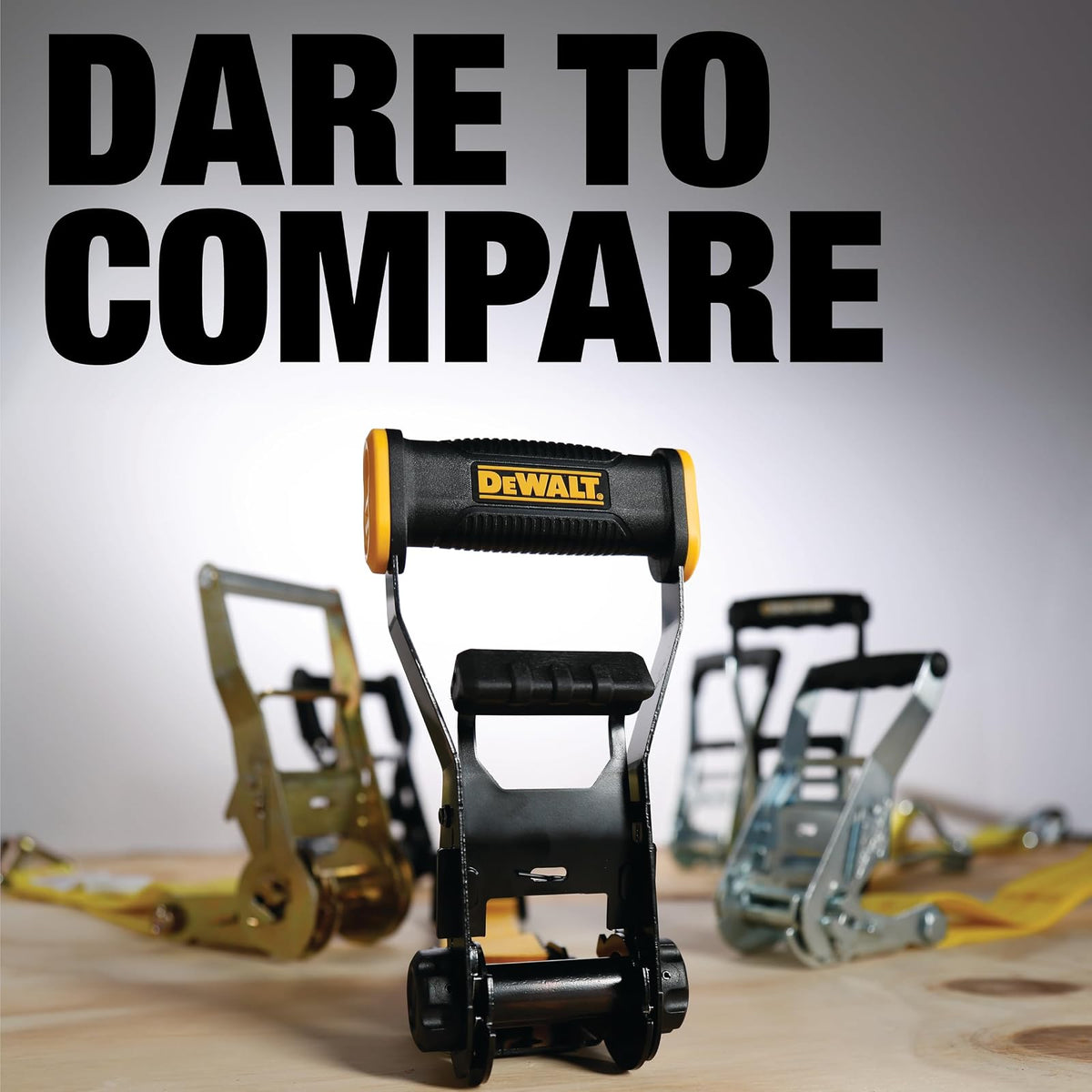 DEWALT DXBC10000J Correa de Amarre de Carraca de 2 Pulgadas x 27 Pies con Doble Gancho en J, Negro/Amarillo, 10 LB de Rotura