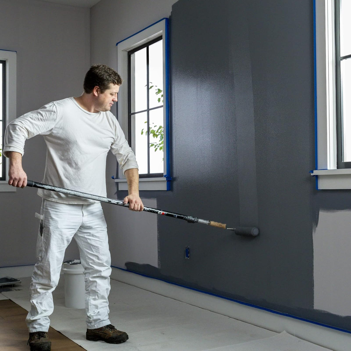 FrogTape Pro - Cinta de pintor con bloque de pintura, adherencia media, 1.4 pulgadas de ancho x 60 yardas de largo, azul, 6 rollos (242750)