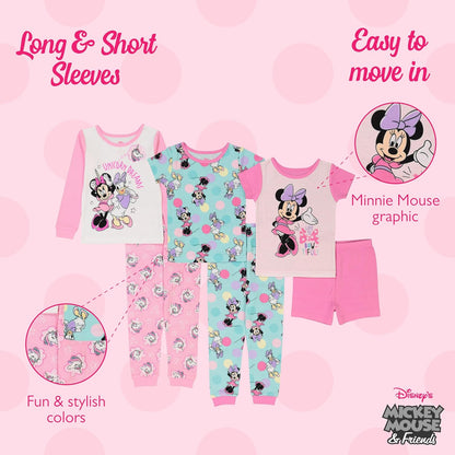 Disney Frozen | Minnie Mouse | Conjunto de Pijama de algodón Ajustado de 6 Piezas Juego de Pijama para Niñas
