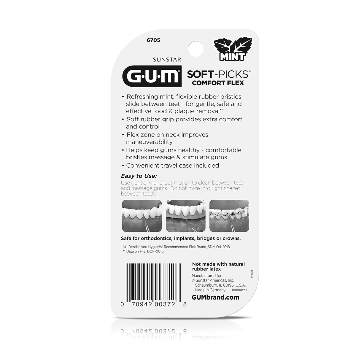 GUM Soft-Picks Comfort Flex, púas dentales fáciles de usar para limpiar los dientes, cepillos interdentales desechables con práctico estuche de transporte, púas dentales recomendadas por dentistas