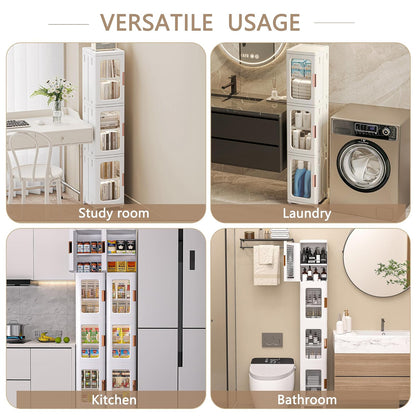 VECELO - clóset de Almacenamiento Estrecho de plástico de 4 Niveles Alto con Ruedas móviles, estantes Ajustables, Puertas magnéticas, organizadores de baño Delgados y Almacenamiento para Espacios