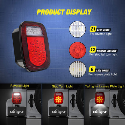 Nilight - TL-21 2 luces traseras universales de 39 LED para camión, remolque, barco, Jeep, 12 V montada en tornillo rojo/blanco, 2 años de garantía