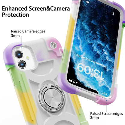 MARKILL Funda Compatible con iPhone 11 de 6.1 Pulgadas con Soporte de Anillo Giratorio de 360°, protección contra caídas de Grado Militar, Funda Protectora 3 en 1 (Blanco arcoíris) (116.1-1)