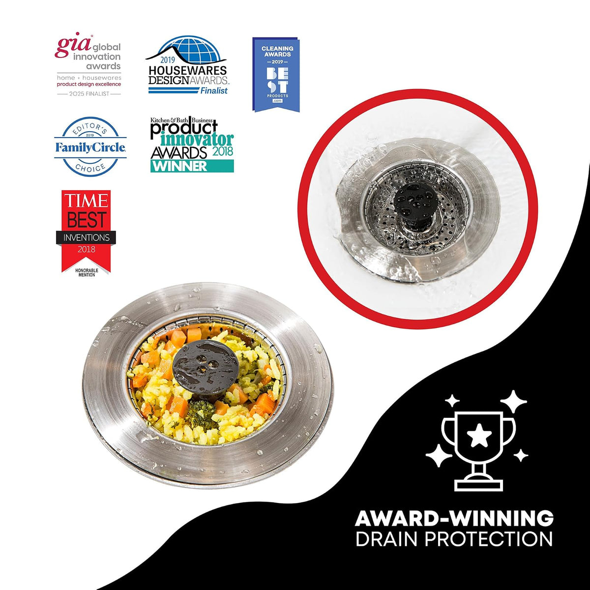 SinkShroom - Colador revolucionario para Fregadero sin obstrucciones con tapón, Acero Inoxidable