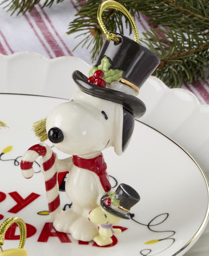 Lenox 896793 Snoopy & Woodstock con Adorno de bastón de Caramelo | Cacahuetes de porcelana coleccionable | Cordón dorado para colgar | Gran regalo para fanáticos y coleccionistas | 4 pulgadas