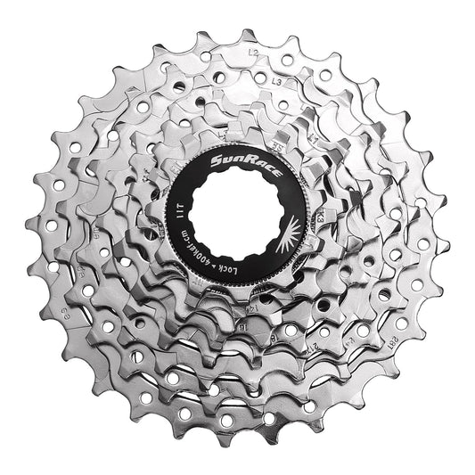 SUNRACE Cassette de Piñones Ruta CSR91 9P 11/28D Nickel Plata Cajita CSR91.9AS0.NS1.BXB