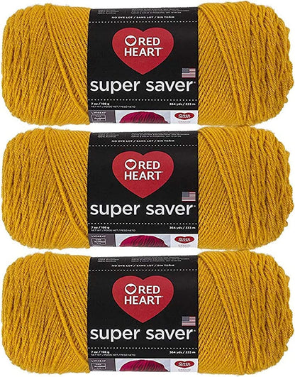 Red Heart Super Saver Estambre Acrílico, Varios Colores - Dorado - Paquete de 3