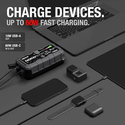 NOCO Boost X GBX45: Arrancador de batería de Auto 1250A – Booster de Litio portátil 12V, Power Bank y Cables para Pasar Corriente – para Motores de Gasolina hasta 6.5L y diésel hasta 4.0L