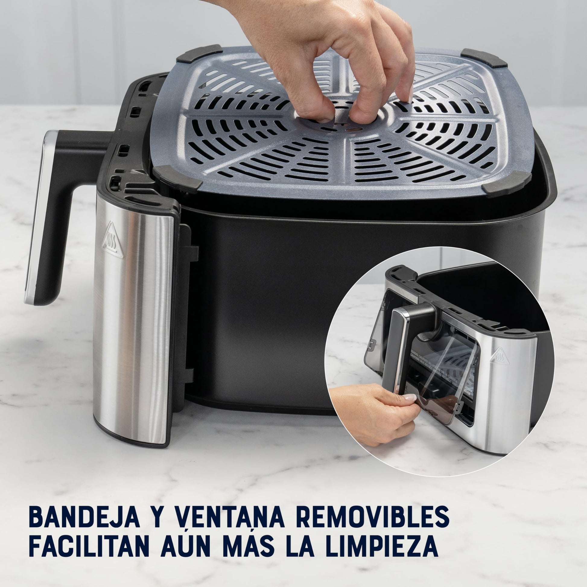 Oster® Freidora de Aire Digital XL 7.5L con Ventana y Luz Interna, Recubrimiento DiamondForce, 10 Programas Automáticos, Modelo CKSTAF75WDSSDF