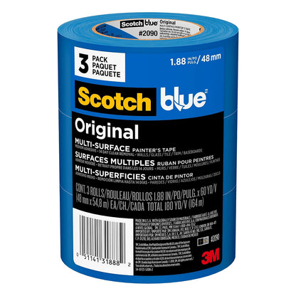 Scotch Cinta para Pintor Líneas Afiladas, 1.88 pulg, 3 Rollos, Azul - 1.88 in x 60 yd - 3 rollos