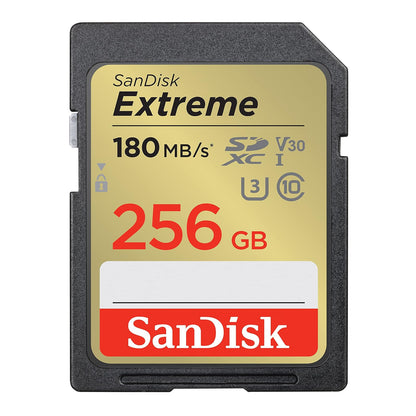 SanDisk Extreme SDXC UHS-I - Tarjeta de Memoria de 256 GB (V30, 180 MB/s de transmisión, U3, vídeo 4K UHD, tecnología QuickFlow, Impermeable, a Prueba de Golpes, Resistente a la Temperatura)