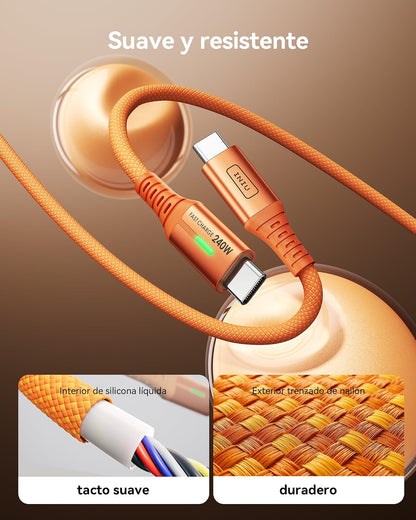 INIU - Cable USB C a USB C de 240 W, cable de carga rápida tipo C, cable USBC trenzado para iPhone 17, Samsung S25, portátil, MacBook, interruptor, niño, emergencia, vuelo, [6.5 pies + 6.5 pies