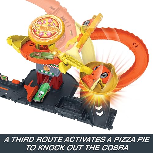 Hot Wheels City, Pista de Juguete Ataque de Cobra vs Pizzería, para niños de 3 años en adelante