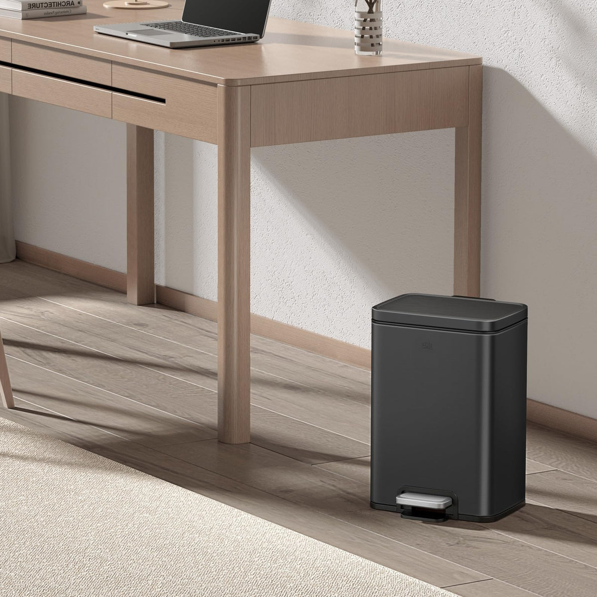 EKO Madison - cubeta de basura para baño de 12 litros/3.2 galones con tapa y cesta interior extraíble, cubeta de basura rectangular pequeño paso