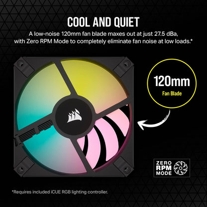 Corsair AF120 RGB SLIM, Kit de Ventilador de 120 mm con Rodamiento Dinámico de Fluidos PWM - Perfil Delgado Para Cajas Pequeñas - 8 LED RGB Direccionables - Pack Doble con Lighting Node CORE - Negro