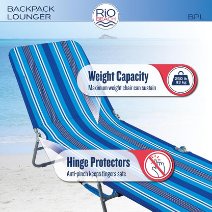 Rio Beach Multi Position Backpack Chair Lounger with Blue Stripe