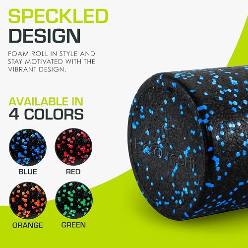 ProsourceFit High Density Foam Rollers 12 - Inches Long, Firm Full Body Athletic Massage Tool for Back Stretching, Yoga, Pilates, Post Workout Muscle Recuperation, Black/Blue