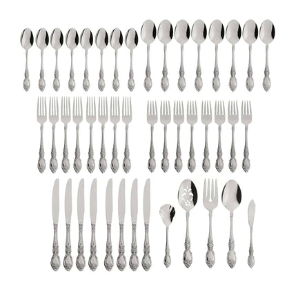 Oneida Cubiertos Wordsworth 45 Piezas para 8 Comensales con Cubiertos para Servir, Acero Inoxidable 18/0, Acabado Espejo