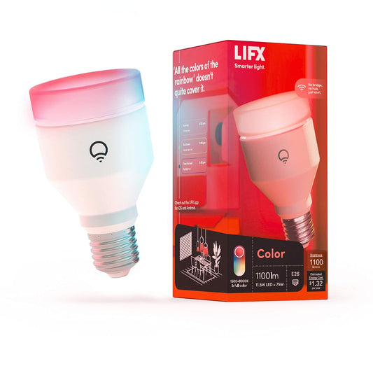 LIFX Color, A19 1100 lúmenes, bombilla LED inteligente Wi-Fi, miles de millones de colores y blancos, no requiere puente, funciona con Alexa, Hey Google, HomeKit y Siri