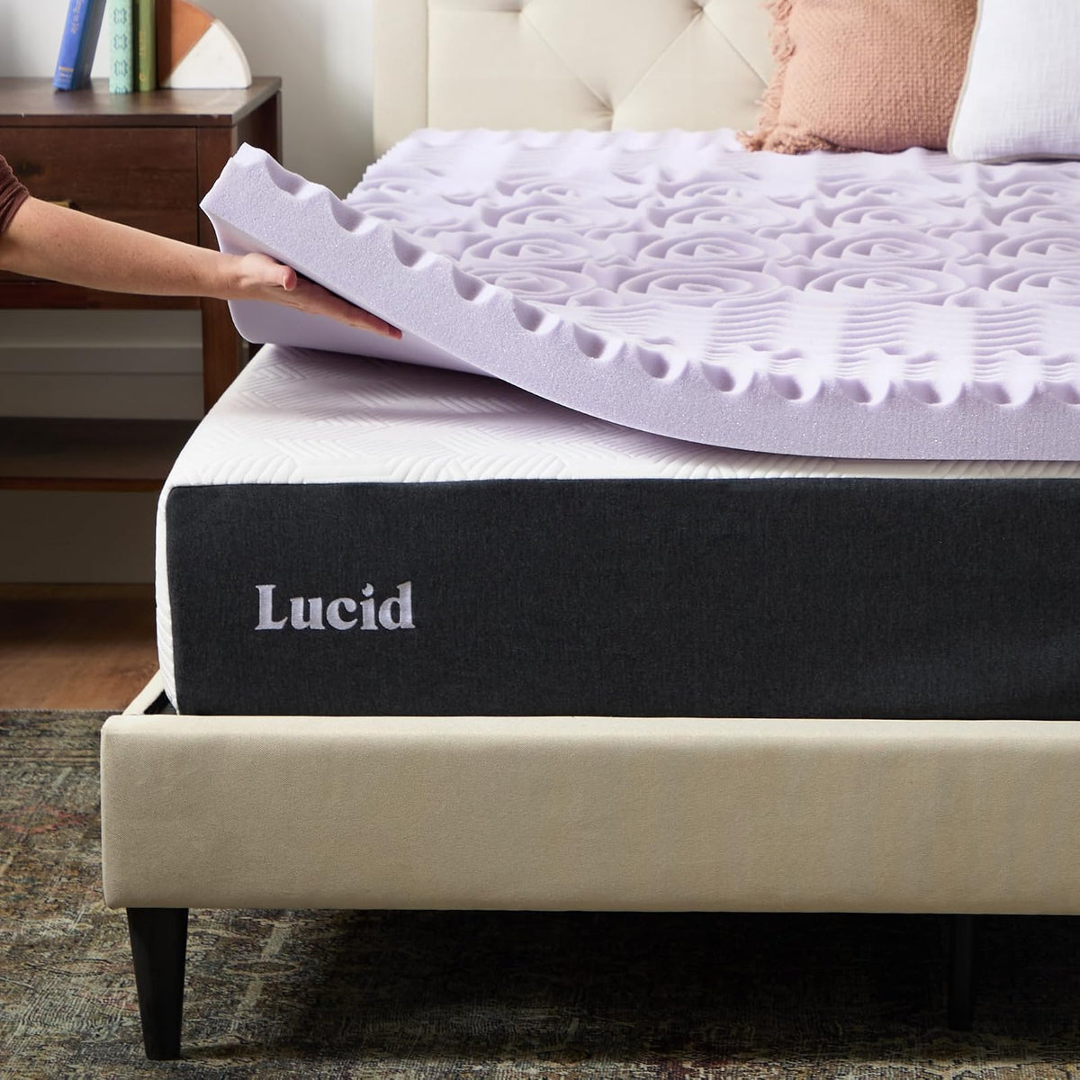 Lucid - Colchoneta de Memory Foam con Infusión de Lavanda - Sobrecolchón de 5 Zonas de 7.5 cm - Topper para Colchón - Sensación Suave y Acolchada - Alivia Puntos de Presión - Individual