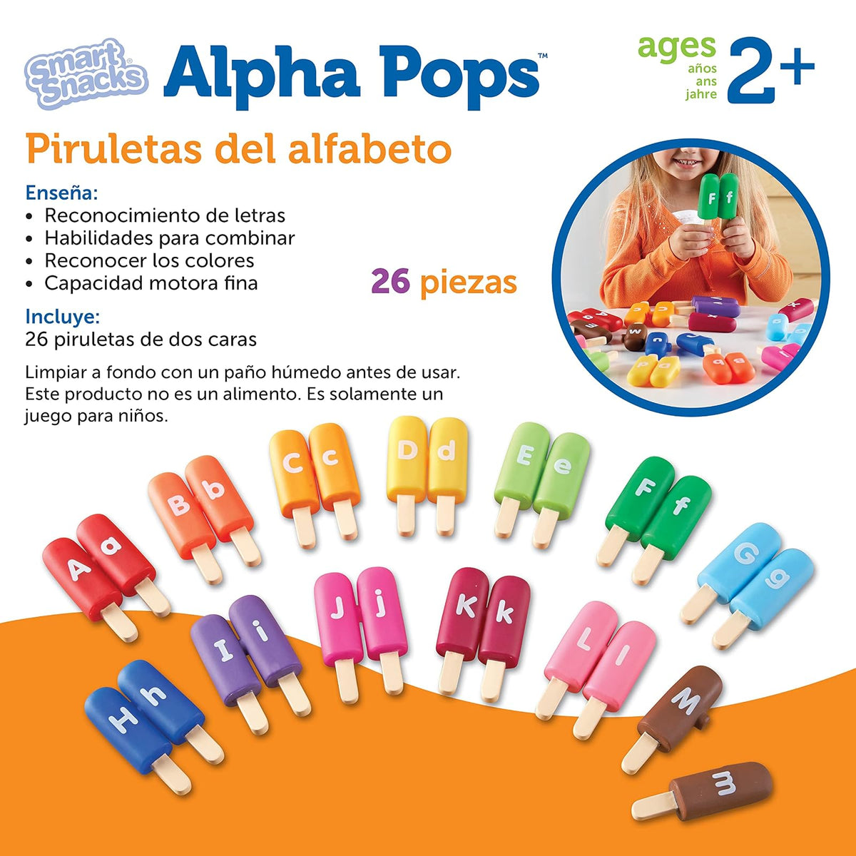 Learning Resources Smart Snacks Alpha Pops -26 Piezas, Edades 2+ Juguetes de Desarrollo Temprano, Abecedario para Niños, Comida de Juguete para Niños