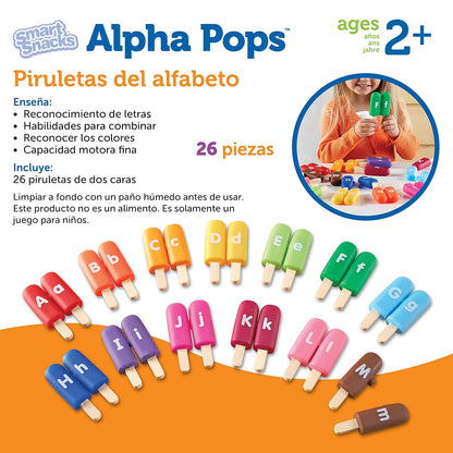 Learning Resources Smart Snacks Alpha Pops -26 Piezas, Edades 2+ Juguetes de Desarrollo Temprano, Abecedario para Niños, Comida de Juguete para Niños