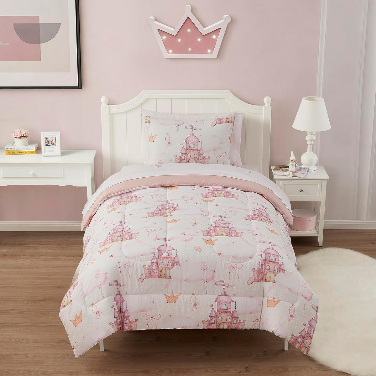 Juego de Ropa de Cama para niños y niñas, Juego de sábanas y edredón Estampados, tamaño Individual, Princesa de Cuento de Hadas