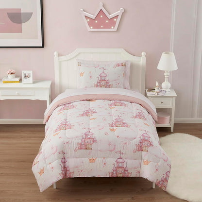 Juego de Ropa de Cama para niños y niñas, Juego de sábanas y edredón Estampados, tamaño Individual, Princesa de Cuento de Hadas