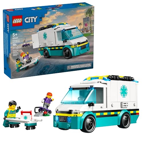 LEGO® City Ambulancia de Emergencias Set de construcción, camión de Juguete, Regalo para niños y niñas de 5 años o más, Minifiguras de un Patinador y una conductora 60451