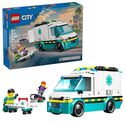 LEGO® City Ambulancia de Emergencias Set de construcción, camión de Juguete, Regalo para niños y niñas de 5 años o más, Minifiguras de un Patinador y una conductora 60451