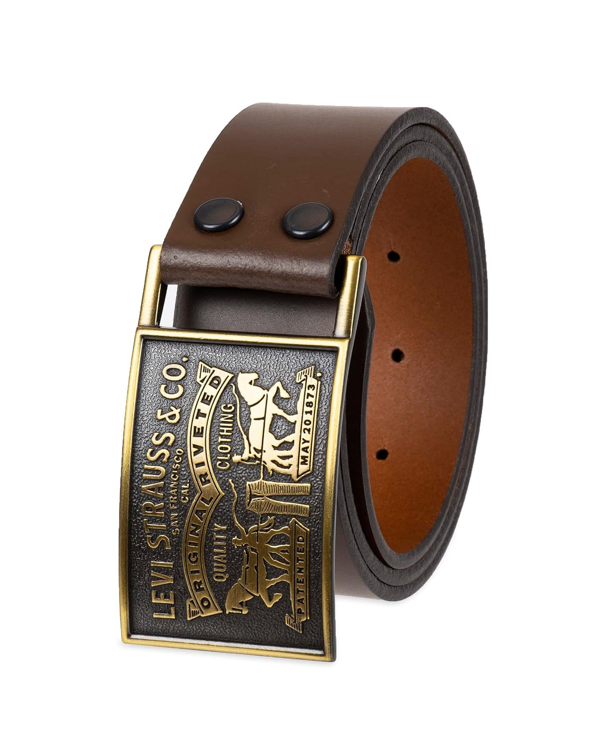 Levi's - Cinturón de mezclilla para hombre con hebilla de placa extraíble