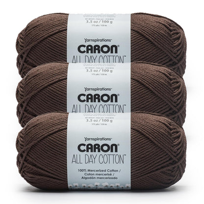 Caron All Day Cotton, Paquete de 3, 100% Algodón Mercerizado, Camisa Blanca - Granos de café