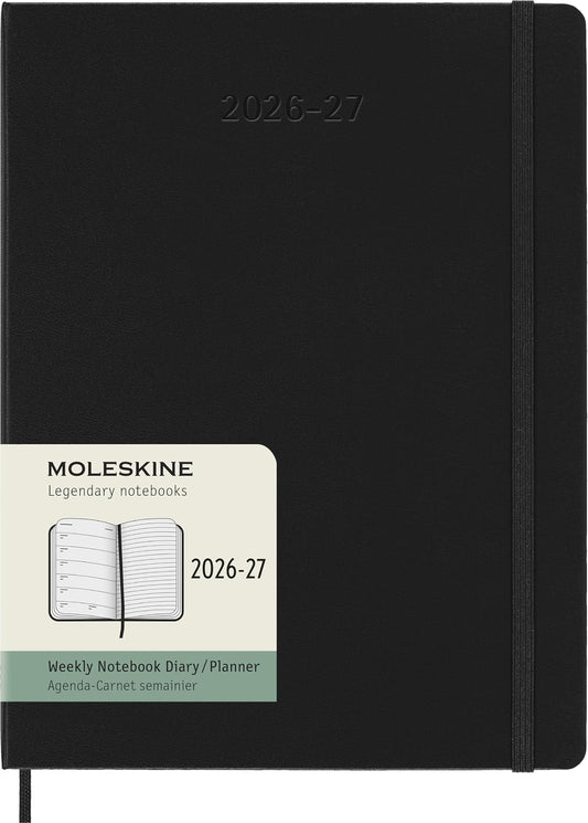 Moleskine - Agenda semanal clásica de 18 meses 2026-2027, tapa dura, XL (19 x 25 cm), color negro, 208 páginas