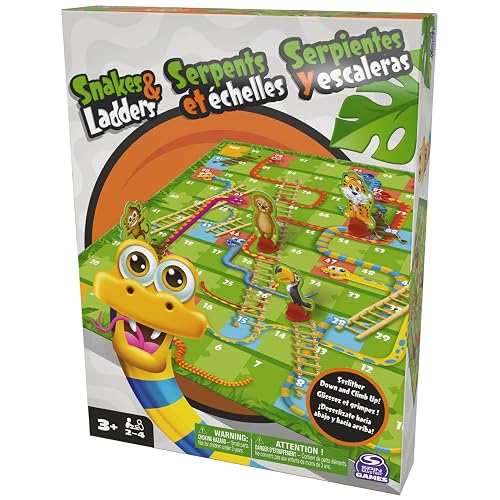 Spin Master Games, Juego Serpientes y escaleras para niños, Juego de Mesa Colorido para 2-4 Jugadores para Noches de Juegos en Familia