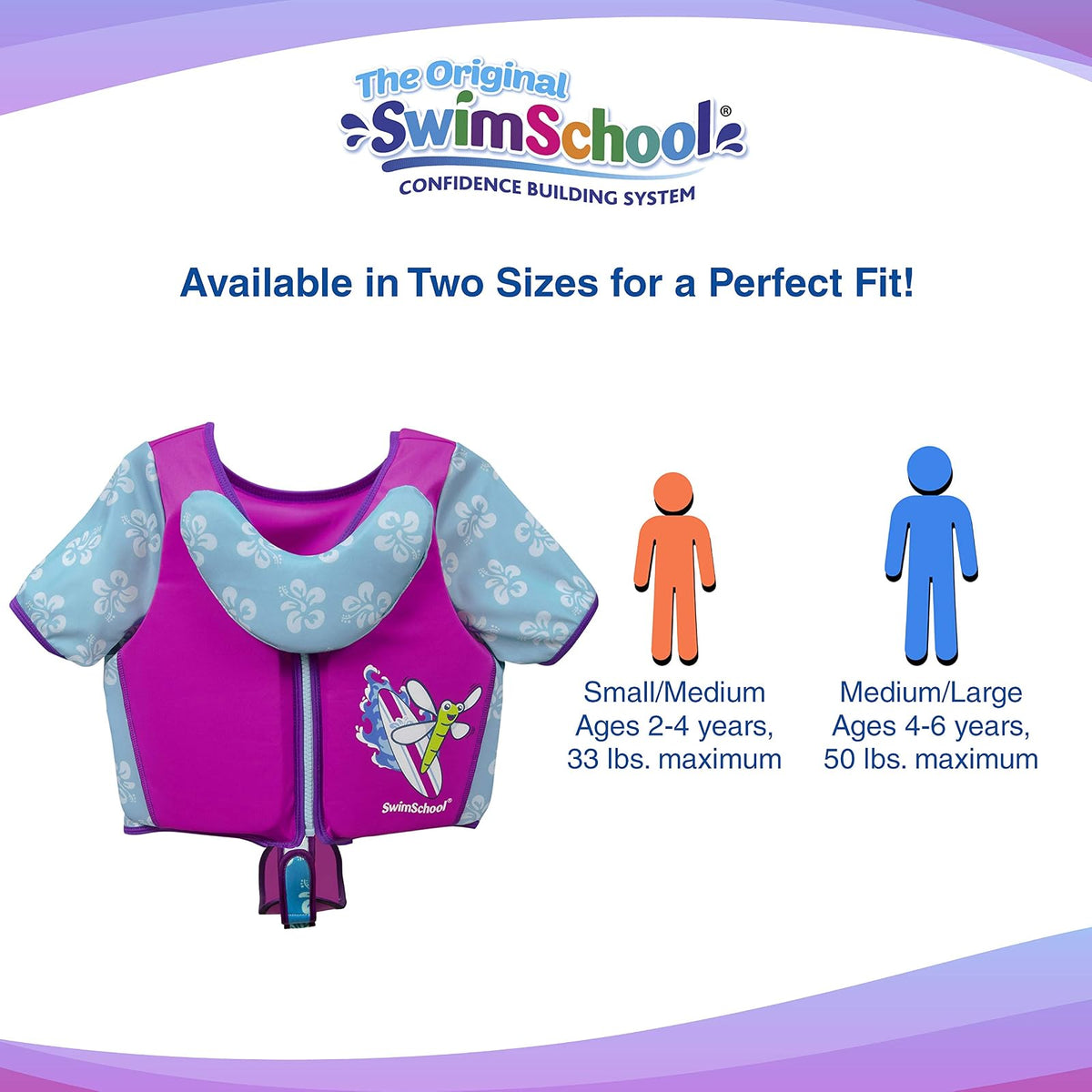 Swimschool - Entrenador de natación, talla pequeña/mediana, chaleco de natación con mangas para los hombros, correa de seguridad ajustable y cuello extraíble para la barbilla, rosa y aguamarina