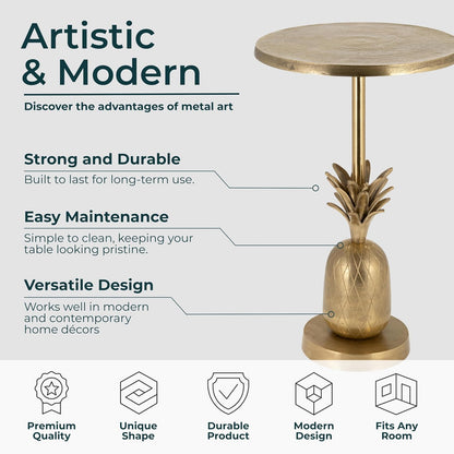 Sagebrook Home Mesa Decorativa Pineapple Mesa Auxiliar de Metal y Aluminio con diseño Tropical Mesa Auxiliar Moderna para Sala de Estar Dormitorio u Oficina 15 x 15 x 24 Pulgadas Dorada