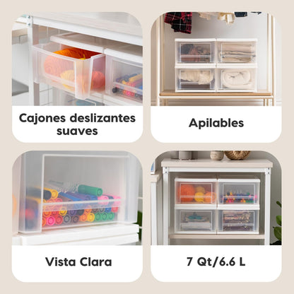 IRIS USA 6.6 L Pequeño Cajón Apilable de Plástico, Paquete de 4, Organizador con Cajón Deslizable para Dormitorio Cocina Debajo del Fregadero Despensa Dormitorio Oficina, Blanco