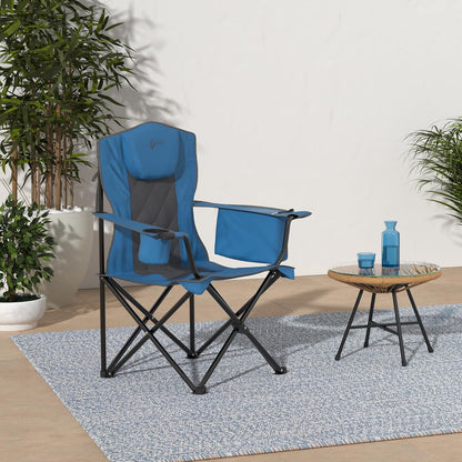ARROWHEAD Outdoor - Silla plegable portátil para camping con enfriador de 6 latas, portavasos y copas de vino, bolsa de transporte resistente, reposabrazos acolchados, reposacabezas y asiento, soporta