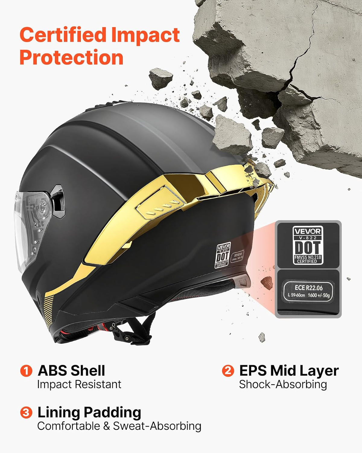 VEVOR Casco de Moto Integral Talla L, Casco Integral para Motocicleta con Visera Doble, Carcasa de ABS, Ligero y Cómodo para Adultos, para Motocross y Motociclismo Urbano, Homologado por Dot y ECE