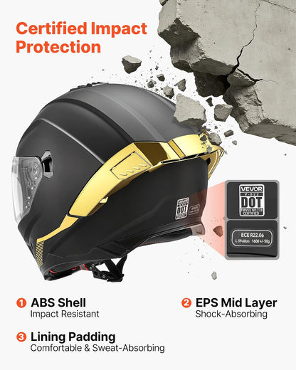 VEVOR Casco de Moto Integral Talla L, Casco Integral para Motocicleta con Visera Doble, Carcasa de ABS, Ligero y Cómodo para Adultos, para Motocross y Motociclismo Urbano, Homologado por Dot y ECE
