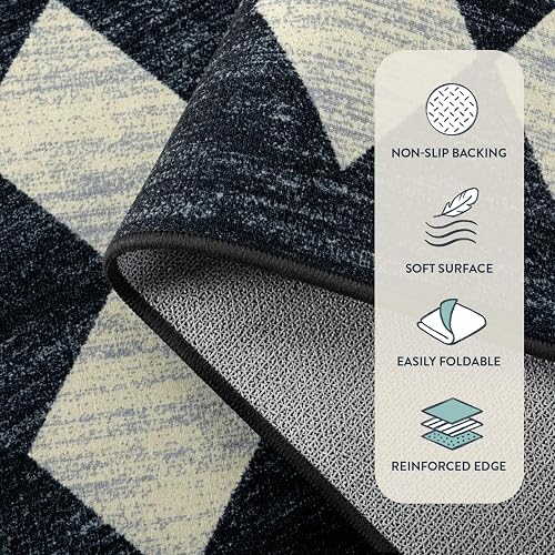Lahome - Alfombra marroquí de Enrejado de 3 x 5 Pulgadas, Lavable, Color Negro, Antideslizante, Resistente a Las Manchas, Alfombra de Interior para Puerta Delantera, vestíbulo, recámara, baño