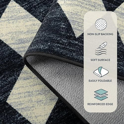 Lahome - Alfombra marroquí de Enrejado de 3 x 5 Pulgadas, Lavable, Color Negro, Antideslizante, Resistente a Las Manchas, Alfombra de Interior para Puerta Delantera, vestíbulo, recámara, baño