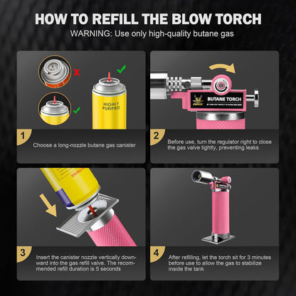 RAVS - Antorcha de butano, antorcha de cocina para crema Brulee con llama ajustable, antorcha de cocina para hornear, barbacoa, postres, mini antorcha de metal con hebilla de seguridad, rosa (butano