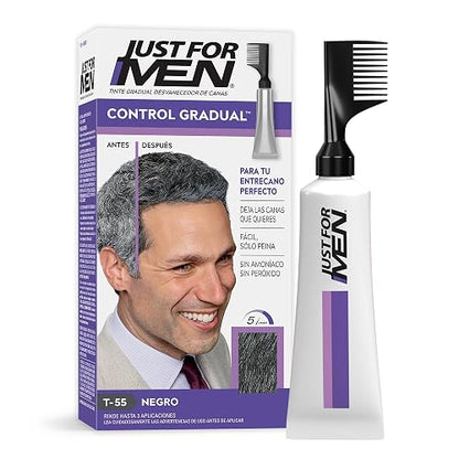 Just For Men Tinte Control Gradual, Gel para Hombre, Negro T55, Cobertura Natural, 40g