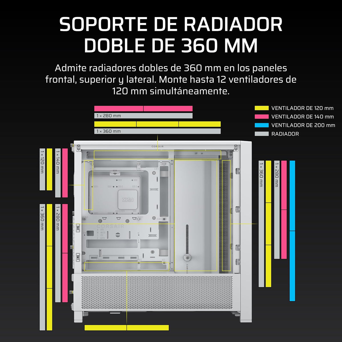 Corsair Frame 4000D Caja Modular Mid–Tower ATX para PC – Alto Flujo de Aire, Sistema de Montaje de Ventiladores InfiniRail™, ASUS BTF, MSI Project Zero, Gigabyte Project Stealth – Blanco