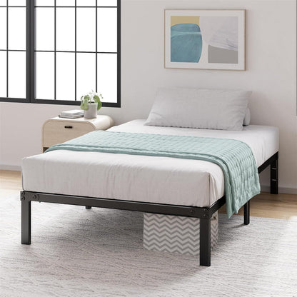 Zinus Yelena - Marco de Cama con Plataforma de Metal de 14 Pulgadas, Soporte de Listones de Acero, no Necesita somier, Embalaje ecológico WonderBox (TM), fácil Montaje, Negro, Individual