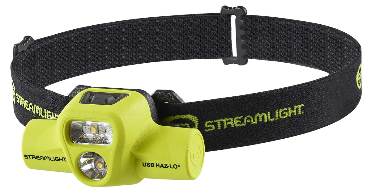 Streamlight 61460 HAZ-LO 250-Lúmenes LED Linterna Frontal Recargable USB 120V CA y 3M Dual Lock con Correas, Amarilla